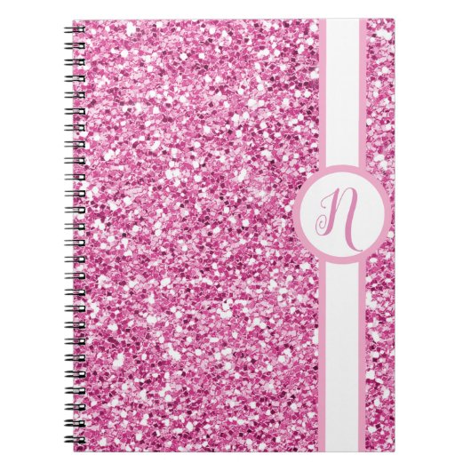 Roze Glitter Monogram Notitieboek (Voorkant)
