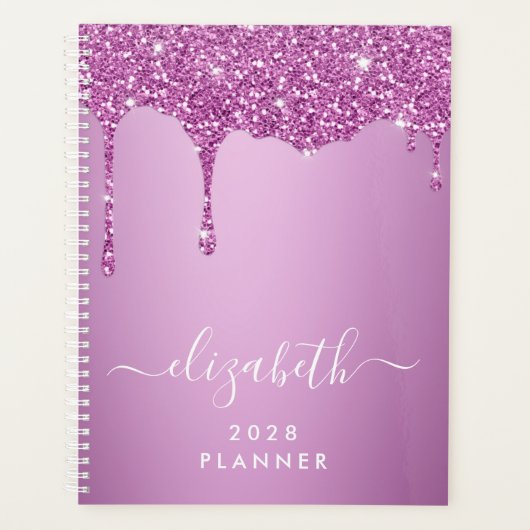 Roze Glitter Monogram Planner (Voorkant)