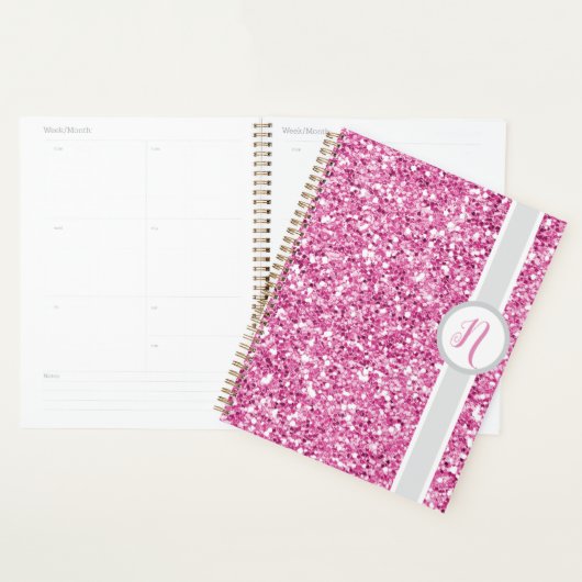 Roze Glitter Monogram Planner (Display)