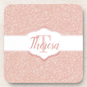 Roze Glitter Monogram Plastic Onderzetter (Voorkant)