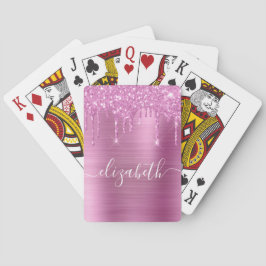 Roze Glitter Monogram Pokerkaarten