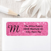 Roze Glitter Monogram - Retouradreslabels Etiket (Insitu)