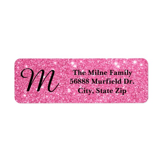 Roze Glitter Monogram - Retouradreslabels Etiket (Voorkant)