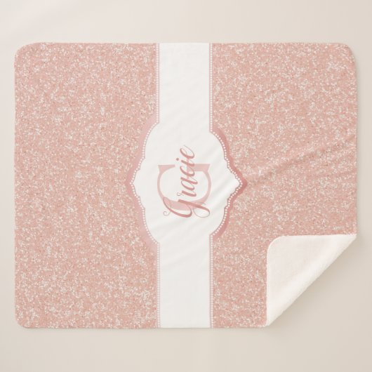 Roze Glitter Monogram Sherpa Deken (Voorkant (horizontaal))