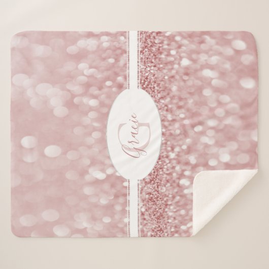Roze Glitter Monogram Sherpa Deken (Voorkant (horizontaal))