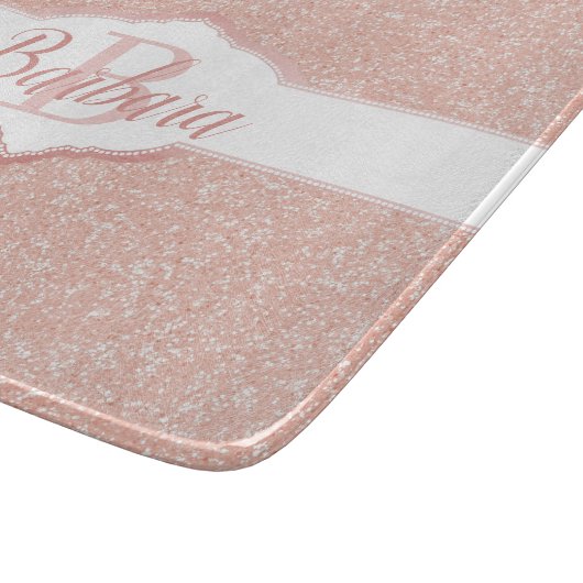 Roze Glitter Monogram Snijplank (Hoek)