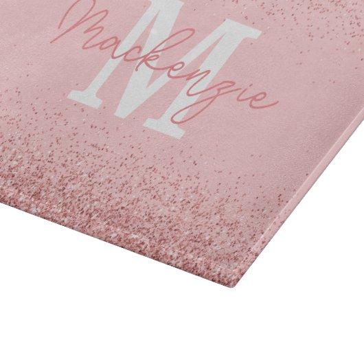 Roze Glitter Monogram Snijplank (Hoek)