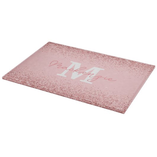 Roze Glitter Monogram Snijplank (Hoek)