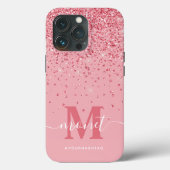 Roze Glitter Monogram Stijlvolle Script Naam Case-Mate iPhone Case (Achterkant)