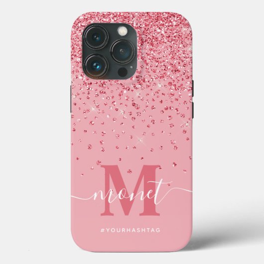 Roze Glitter Monogram Stijlvolle Script Naam Case-Mate iPhone Case (Achterkant)