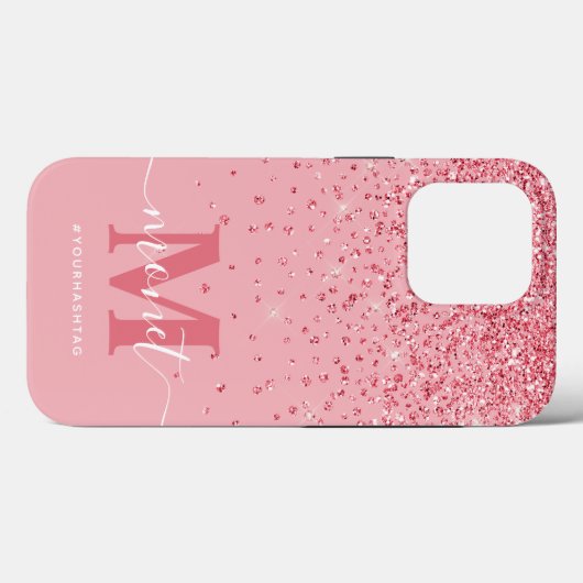 Roze Glitter Monogram Stijlvolle Script Naam Case-Mate iPhone Case (Achterkant (horizontaal))