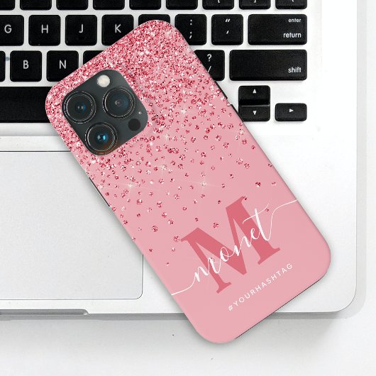 Roze Glitter Monogram Stijlvolle Script Naam Case-Mate iPhone Case
