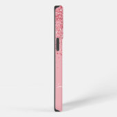 Roze Glitter Monogram Stijlvolle Script Naam iPhone Hoesje (Rechterkant)