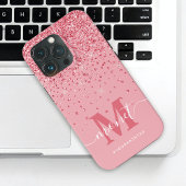 Roze Glitter Monogram Stijlvolle Script Naam iPhone Hoesje