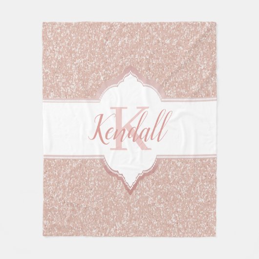Roze Glitter Monogram Throw Blanket Fleece Deken (Voorkant)