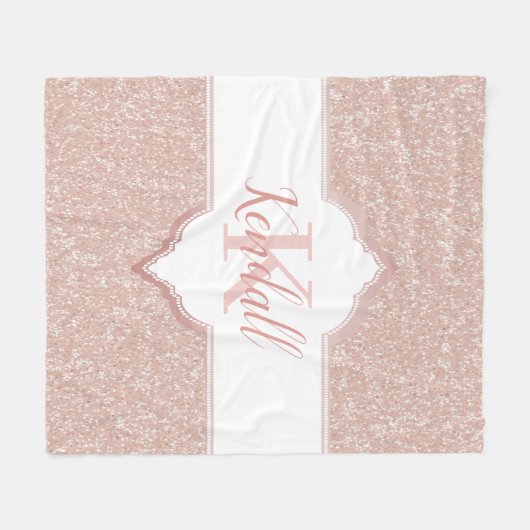 Roze Glitter Monogram Throw Blanket Fleece Deken (Voorkant (Horizontaal))