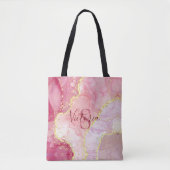 Roze Glitter Monogram Tote Bag (Voorkant)
