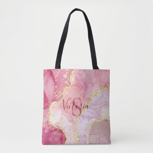 Roze Glitter Monogram Tote Bag (Voorkant)