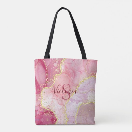 Roze Glitter Monogram Tote Bag (Achterkant)