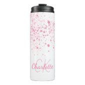 Roze glitter monogram wit thermosbeker (Voorkant)
