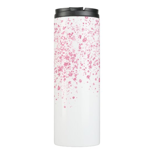Roze glitter monogram wit thermosbeker (Achterkant)