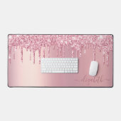 Roze Glitter Monogrammed Bureaumat (Keyboard & Muis)