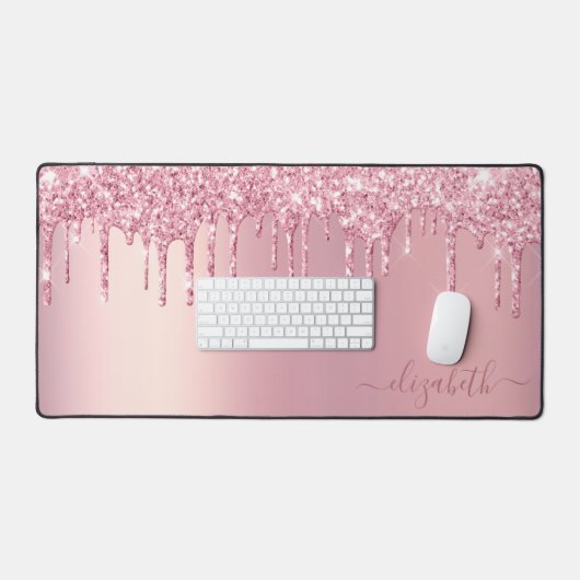 Roze Glitter Monogrammed Bureaumat (Keyboard & Muis)