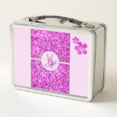 Roze glitter Monogrammed met bloemen (Achterkant)