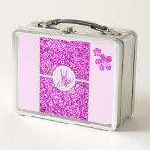 Roze glitter Monogrammed met bloemen (Voorkant)