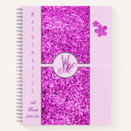 Roze glitter Monogrammed met bloemen Notitieboek