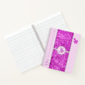 Roze glitter Monogrammed met bloemen Notitieboek (Binnen)