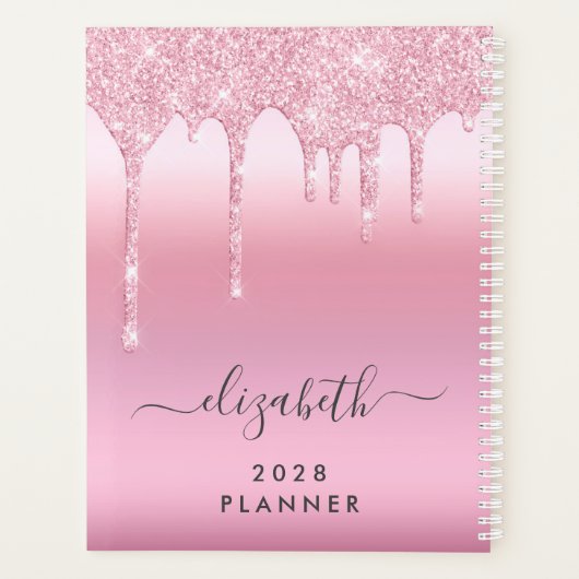 Roze Glitter Monogrammed Planner (Achterkant)