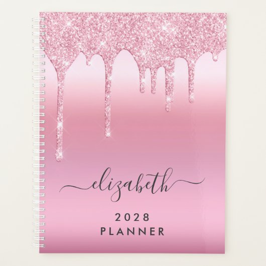 Roze Glitter Monogrammed Planner (Voorkant)