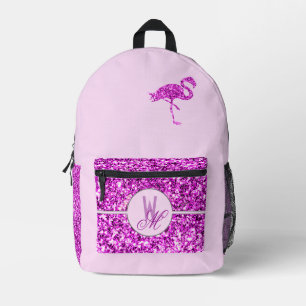 Roze glitter Monogrammed Rugzak met Flamingo