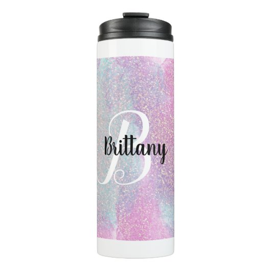 Roze Glitter Monogrammed Thermosbeker (Voorkant)