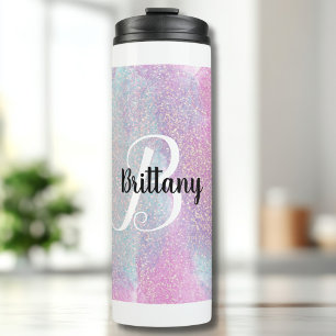 Roze Glitter Monogrammed Thermosbeker