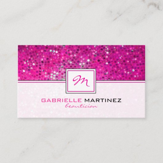 Roze Glitter Mooie Kaart Monogram Visitekaartje (Voorkant)