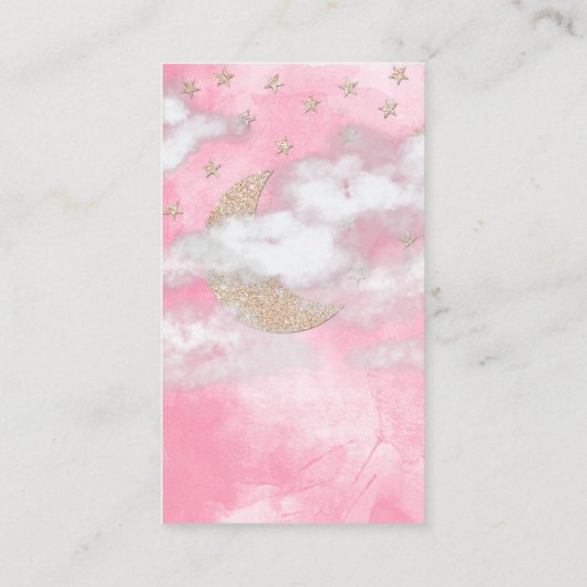 Roze Glitter Moon Star Luier Raffle Baby shower Informatiekaartje (Achterkant)