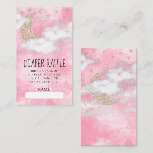Roze Glitter Moon Star Luier Raffle Baby shower Informatiekaartje (Voorkant / Achterkant)