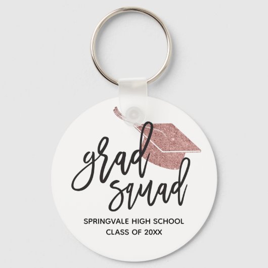 Roze Glitter Muts Grad Squad Afstudeercadeau Sleutelhanger (Voorkant)