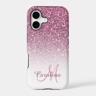 Roze glitter, naam en monogram, Girly