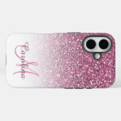 Roze glitter, naam en monogram, Girly Case-Mate iPhone Case (Achterkant (horizontaal))