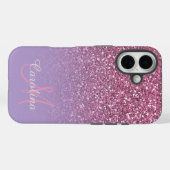 Roze glitter, naam en monogram, Girly Case-Mate iPhone Case (Achterkant (horizontaal))