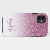 Roze glitter, naam en monogram, Girly Case-Mate iPhone Case (Achterkant (horizontaal))