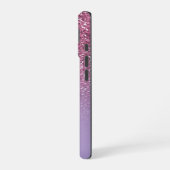 Roze glitter, naam en monogram, meisjesachtig iPhone 16 hoesje (Linkerkant)