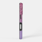 Roze glitter, naam en monogram, meisjesachtig iPhone 16 hoesje (Rechterkant)
