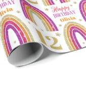Roze Glitter Naam Verjaardag Wrapping Paper Cadeaupapier (Rol Hoek)