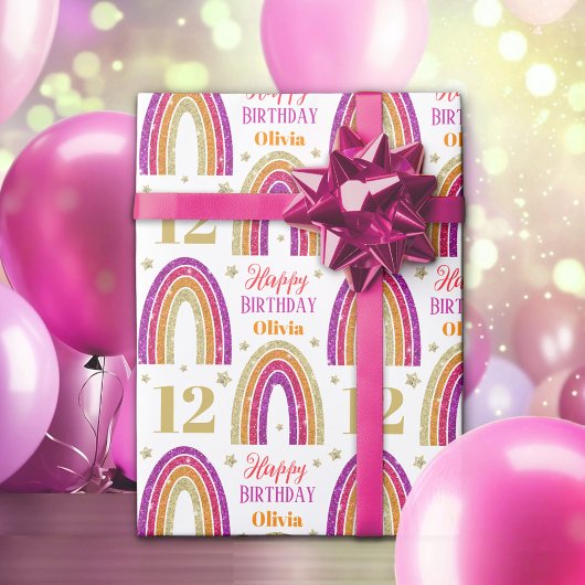 Roze Glitter Naam Verjaardag Wrapping Paper Cadeaupapier