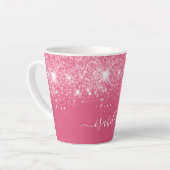 Roze glitter-naamscript stijlvol giro latte mok (Linkerhoek)
