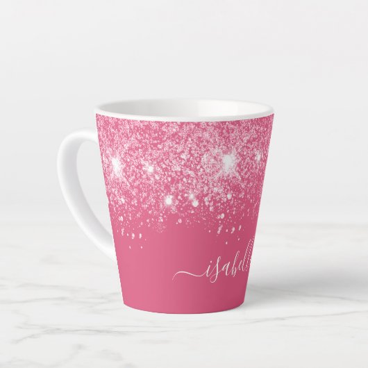 Roze glitter-naamscript stijlvol giro latte mok (Linkerhoek)